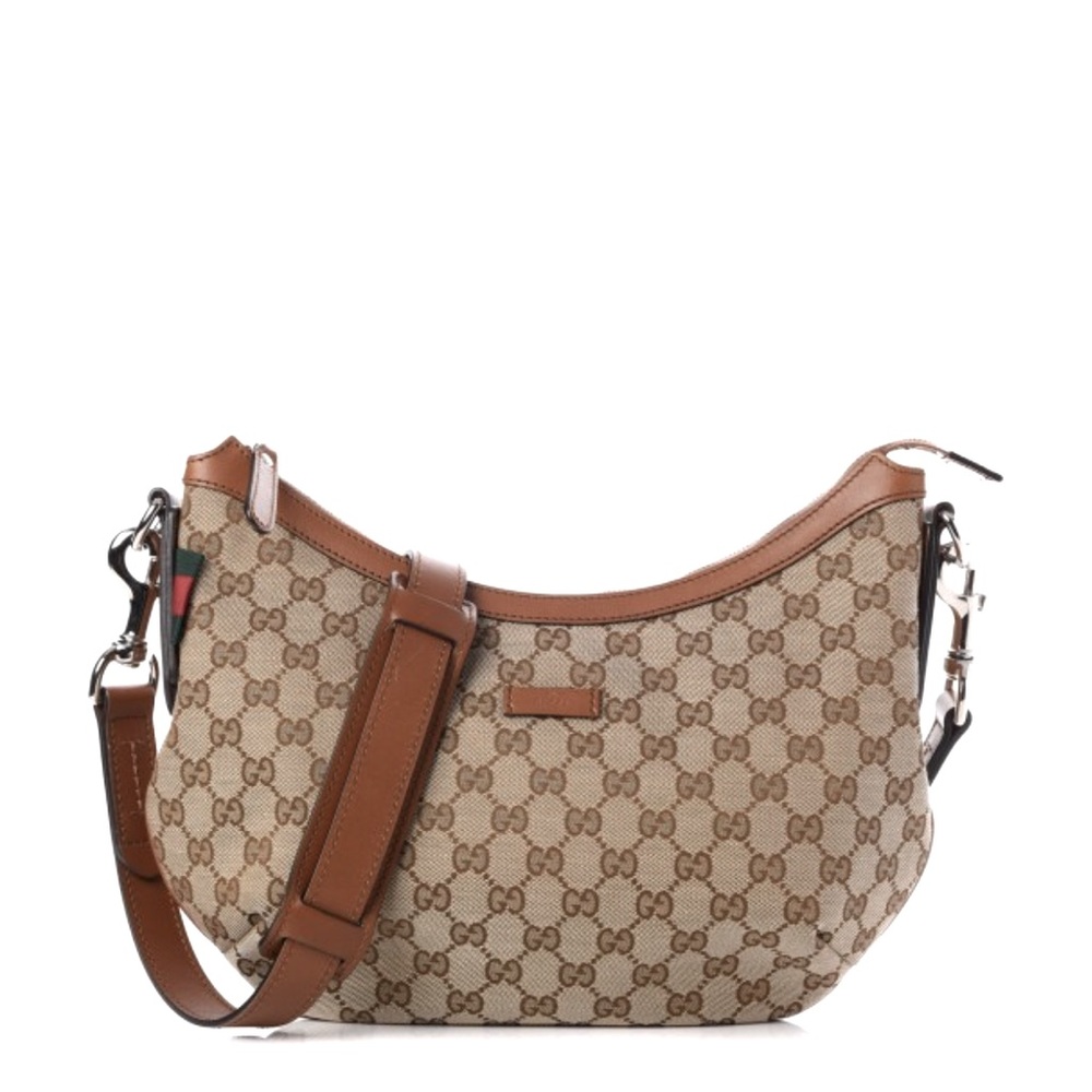 Gucci Brown Beige GG Canvas Crescent Shoulder Bag